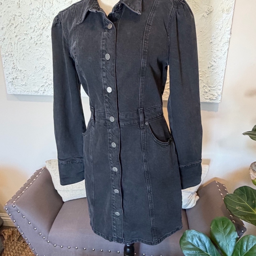 Boyish Denim Dress Womens Black Washed Gray Emmet Moonfleet Button Front Sz S - Picture 10 of 10